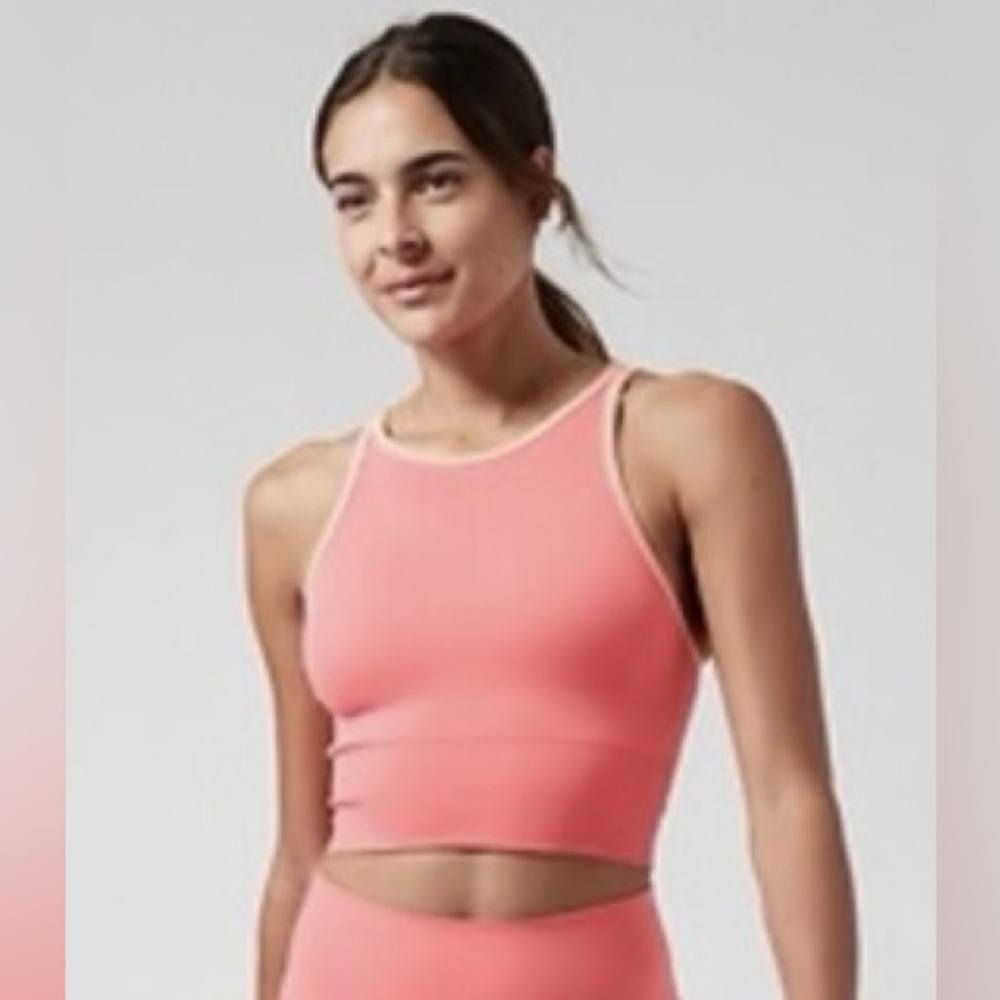 Athleta | Aurora High Neck Ribbed Crop Top Coral